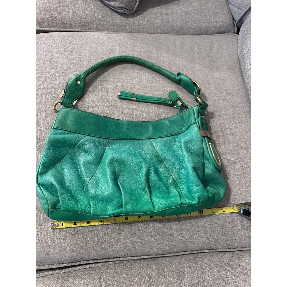 B MAKOWSKY Leather Handbag Purse Emerald Green Gold Accents‎ Designer Bag